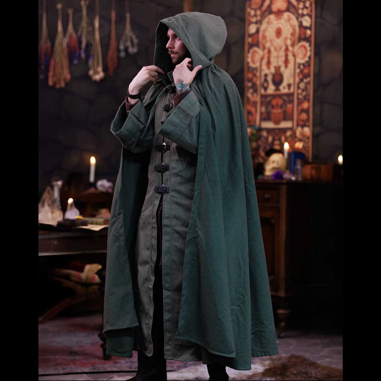 Harunnn_Cloak_Oberon_Robe_3 Umhang Wolle "Harun" Olive Grün – Bild 1